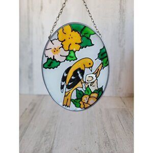 Stained glass‎ oval bird flower hanging home decor figure unique